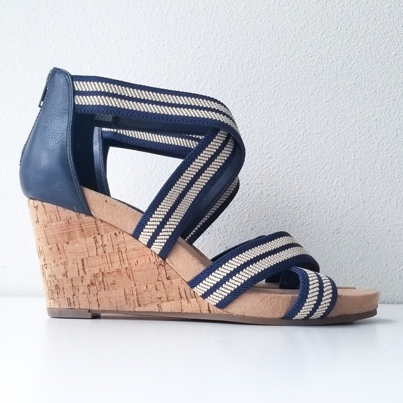 Striped Cork Wedge Sandals - Picture 4 of 6